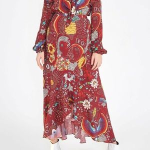 Farm Rio Burgundy Borogodo Wrap Maxi Skirt